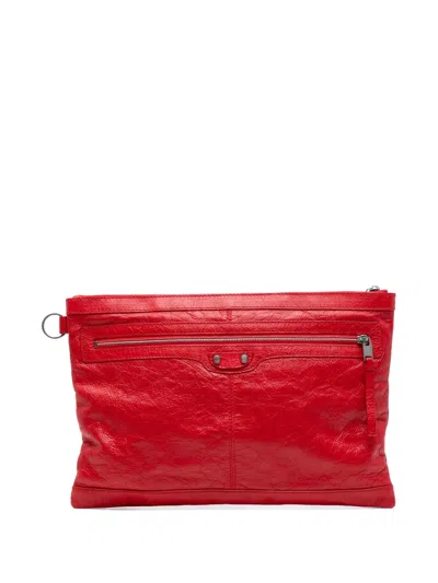Pre-owned Balenciaga 2017 Lambskin Motocross Classic Clip L Clutch Bag In Red