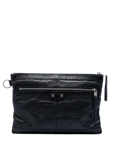 Pre-owned Balenciaga 2017 Lambskin Motocross Classic Clip M Clutch Bag In Black