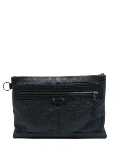 Pre-owned Balenciaga 2017 Lambskin Motocross Classic Clip M Clutch Bag In Black