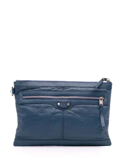 Pre-owned Balenciaga 2017 Lambskin Motocross Classic Clip M Clutch Bag In Blue
