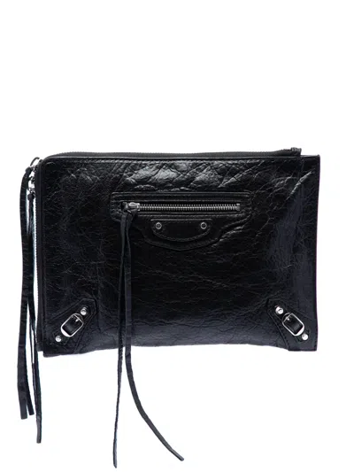 Pre-owned Balenciaga 2017 Lambskin Motocross Classic Flat Clutch Bag In Black