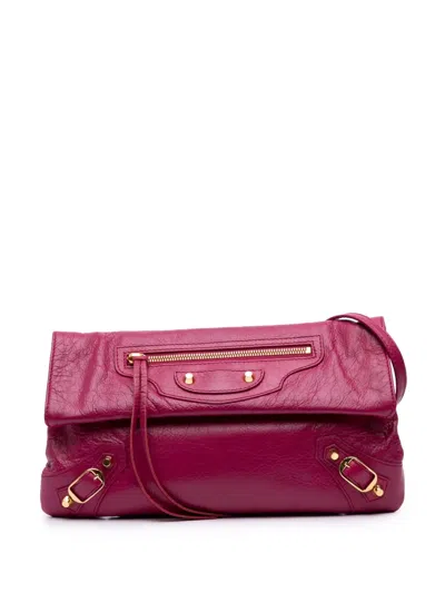 Pre-owned Balenciaga 2017 Lambskin Motocross Classic Giant 12 Envelope Crossbody Bag In Pink