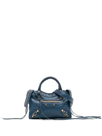Pre-owned Balenciaga 2017 Lambskin Motocross Giant 21 Classic City Satchel In Blue
