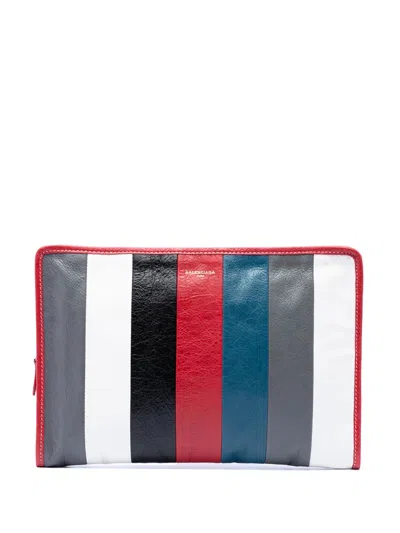 Pre-owned Balenciaga 2017 Lambskin Striped Bazar Clutch Bag In Multi