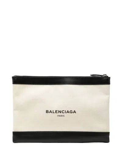 Pre-owned Balenciaga 2017 M Canvas Navy Clip Clutch Bag In Black