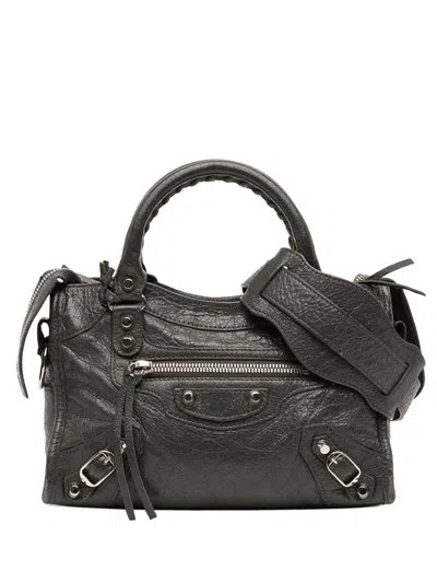 Pre-owned Balenciaga 2017 Mini Lambskin Motocross Classic City Satchel In Black