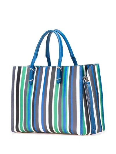 Pre-owned Balenciaga 2017 Mini Leather Striped Papier A6 Zip Around Satchel In Blue