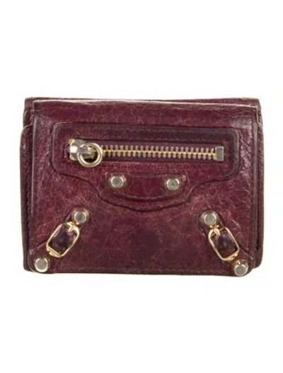 Pre-owned Balenciaga 2017 Motocross Classic Mini Compact Wallet In Burgundy