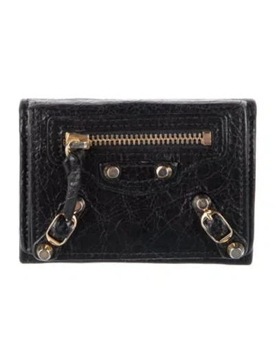 Pre-owned Balenciaga 2017 Motocross Classic Mini Compact Wallet Wallet In Black