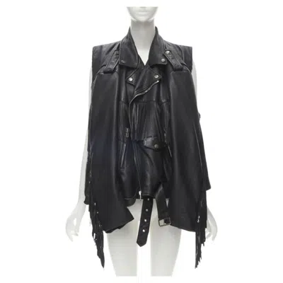 Pre-owned Balenciaga 2017 Runway 3-way Draped Hanging Fringed Biker Jacket Fr36 S In Black