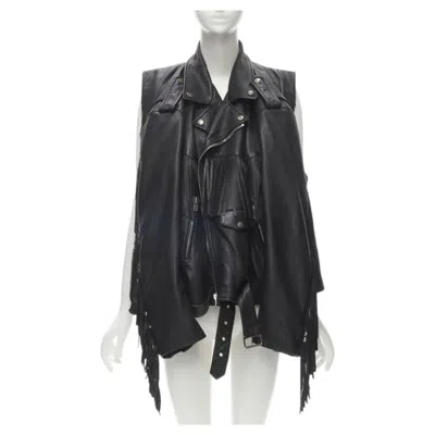 Pre-owned Balenciaga 2017 Runway 3-way Draped Hanging Fringed Biker Jacket Fr36 S In Black