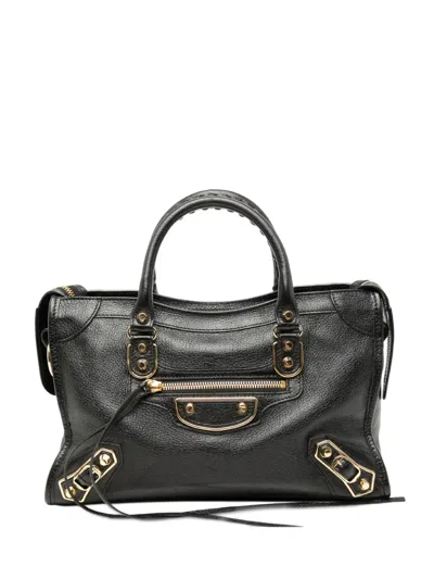 Pre-owned Balenciaga 2017 Small Chevre Motocross Classic Metallic Edge City Satchel In Black
