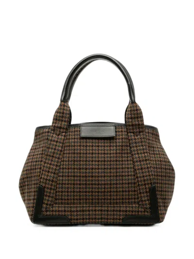Pre-owned Balenciaga 2017 Wool Houndstooth Navy Cabas S Tote Bag In Brown