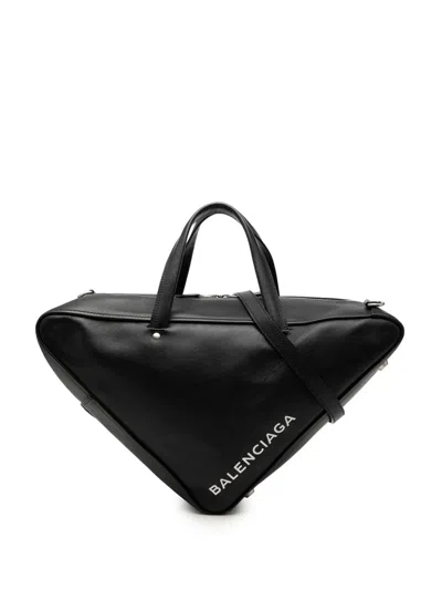 Pre-owned Balenciaga 2017-2018 Medium Leather Triangle Duffle Bag Satchel In Black