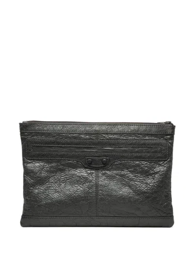 Pre-owned Balenciaga 2018-2025 Lambskin Motocross Classic Clip M Clutch Bag In Black