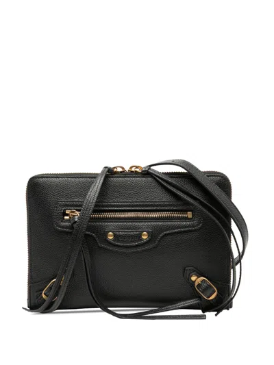 Pre-owned Balenciaga 2018-2025 Pebbled Leather Neo Classic City Pouch Crossbody Bag In Black
