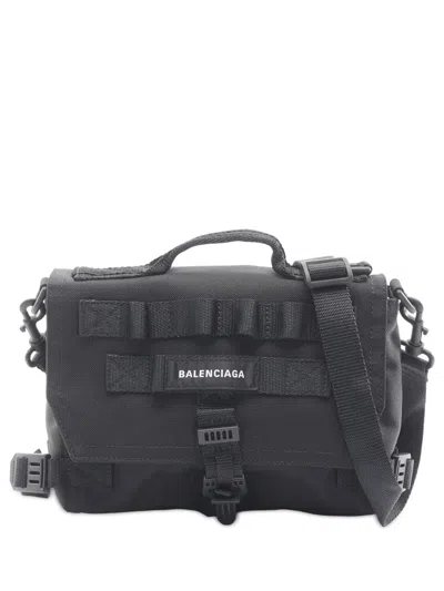 Pre-owned Balenciaga 2018-2025 Small Recycled Nylon Army Messenger Bag Satchel In Black
