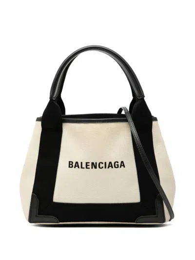 Pre-owned Balenciaga 2018-2026 Canvas Navy Cabas Xs Satchel In Black