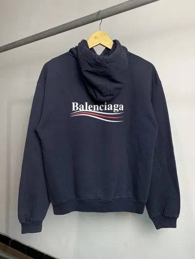 Pre-owned Balenciaga 2018  Campaign Logo Hoodie In Navy