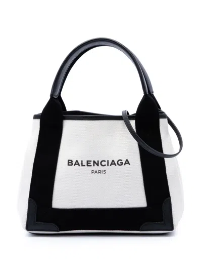 Pre-owned Balenciaga 2018 Canvas Navy Cabas Xs Satchel In Black