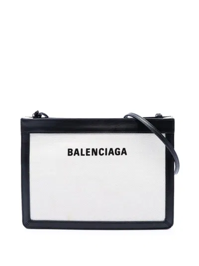 Pre-owned Balenciaga 2018 Canvas Navy Pochette Crossbody Bag In Brown