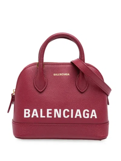 Pre-owned Balenciaga 2018 Grained Calfskin Logo Ville Top Handle Bag Xxs Satchel In Red
