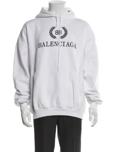 Pre-owned Balenciaga 2018 Graphic Print Hoodie In White