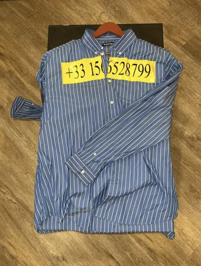 Pre-owned Balenciaga 2018 Hotline Number Oversized Shirt In Blue