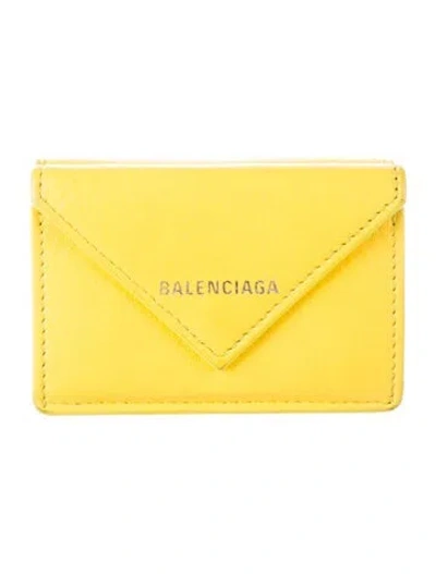 Pre-owned Balenciaga 2018 Leather Card Holder In Yellow