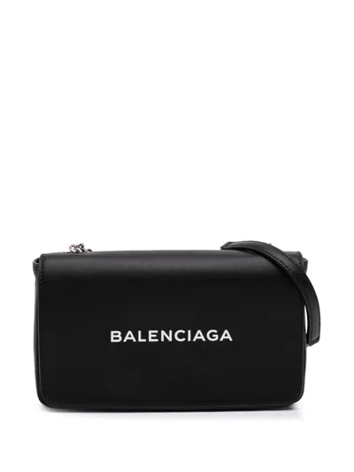 Pre-owned Balenciaga 2018 Leather Everyday Wallet On Chain Crossbody Bag In Black