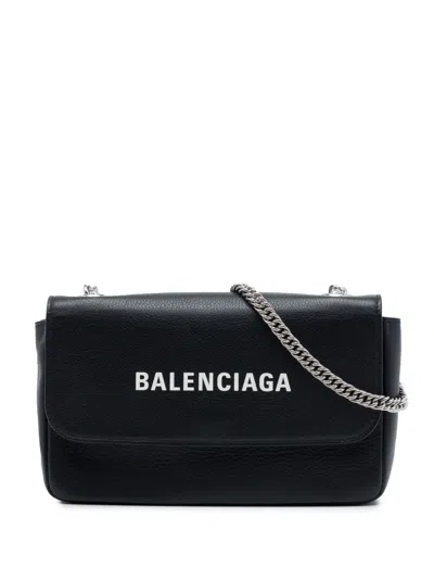 Pre-owned Balenciaga 2018 Leather Everyday Wallet On Chain Crossbody Bag In Black