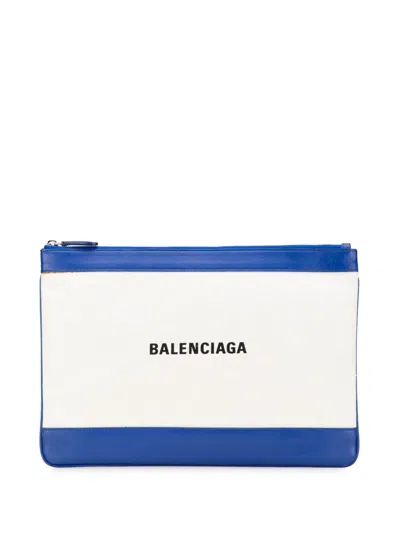 Pre-owned Balenciaga 2018 M Canvas Navy Clip Clutch Bag