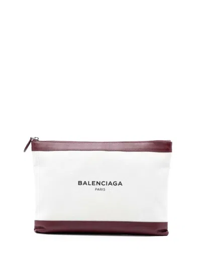 Pre-owned Balenciaga 2018 M Canvas Navy Clip Clutch Bag In Red