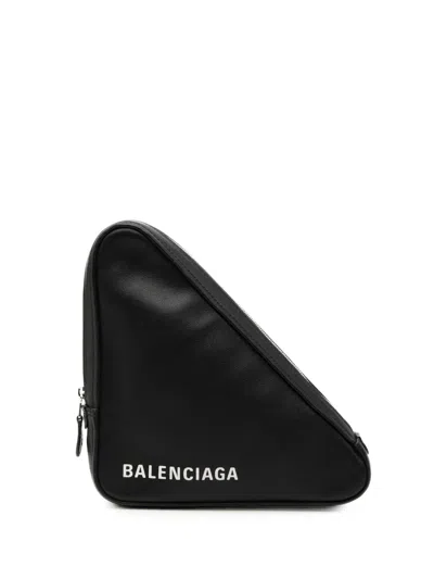 Pre-owned Balenciaga 2018 Medium Leather Triangle Clutch Bag In Black