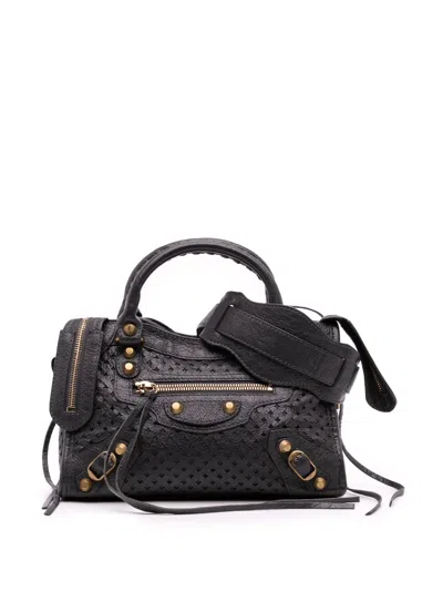 Pre-owned Balenciaga 2018 Mini Lambskin Motocross Stadio Laser Cut Cross Classic City Satchel In Gray