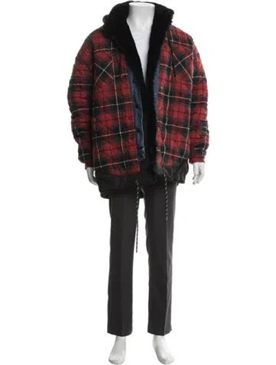 Pre-owned Balenciaga 2018 Plaid Print Puffer Coat In Red