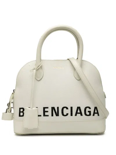 Pre-owned Balenciaga 2018 S Grained Calfskin Ville Top Handle Bag Satchel In White