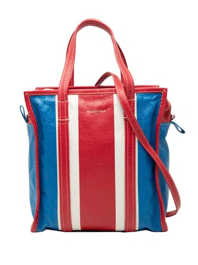 Pre-owned Balenciaga 2018 S Lambskin Bazar Shopper Tote Satchel In Red