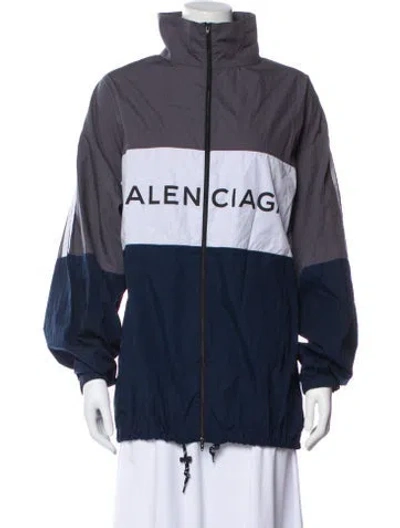 Pre-owned Balenciaga 2018 Signature Logo Windbreaker In Blue
