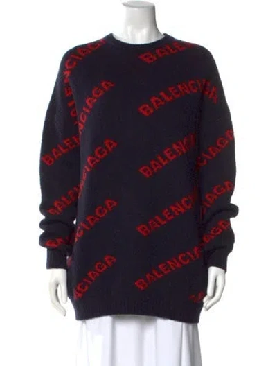 Pre-owned Balenciaga 2018 Virgin Wool Sweater In Blue