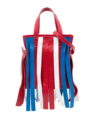 Pre-owned Balenciaga 2018 Xs Lambskin Fringe Bazar Shopper Satchel In Red