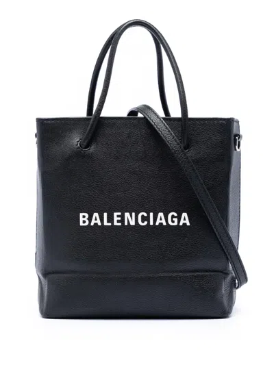 Pre-owned Balenciaga 2018 Xxs Leather Shopping Tote Satchel In Black