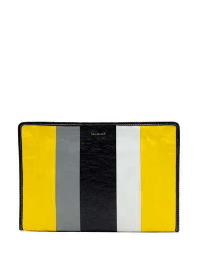 Pre-owned Balenciaga 2018-2025 Lambskin Bazar Clutch Bag In Yellow