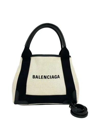 Pre-owned Balenciaga 2018-2026 Canvas Navy Cabas S Tote Bag In Brown