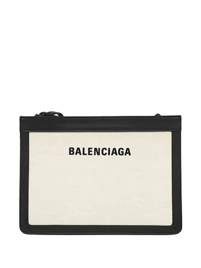 Pre-owned Balenciaga 2018-2026 Canvas Navy Pochette Crossbody Bag In Brown