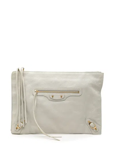 Pre-owned Balenciaga 2018-2026 Goatskin Motocross Classic Metallic Edge Clutch Bag In Gray
