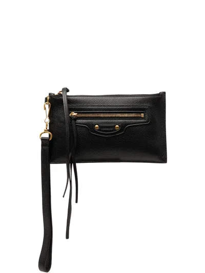 Pre-owned Balenciaga 2018-2026 Grained Calfskin Neo Classic Pouch Xs Clutch Bag In Black