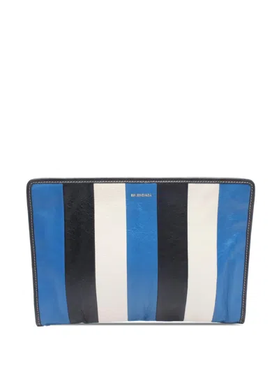 Pre-owned Balenciaga 2018-2026 Lambskin Bazar Clutch Bag In Blue