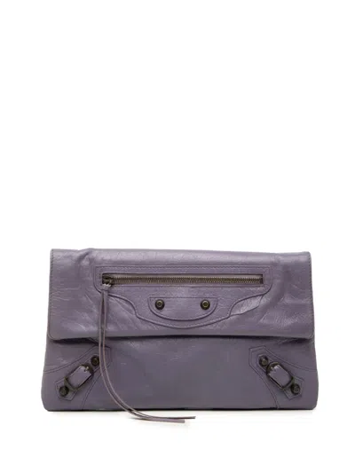 Pre-owned Balenciaga 2018-2026 Lambskin Motocross Classic Envelope Clutch Bag In Purple