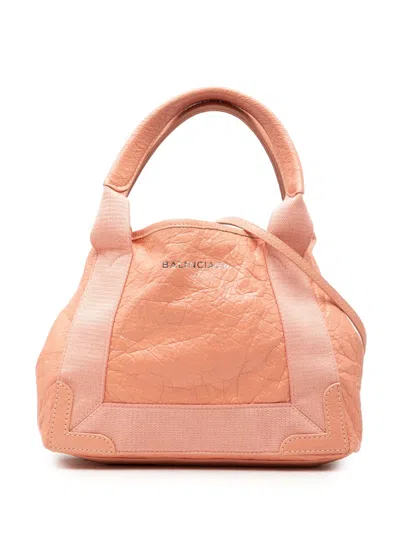 Pre-owned Balenciaga 2018-2026 Lambskin Navy Cabas Xs Satchel In Pink